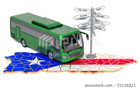 Puerto Rico Bus Tours concept. 3D rendering Puerto Rico Bus Tours concept. 3D rendering 55236821