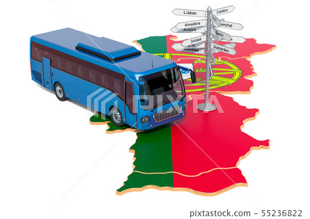 Portugal Bus Tours concept. 3D rendering Portugal Bus Tours concept. 3D rendering 55236822