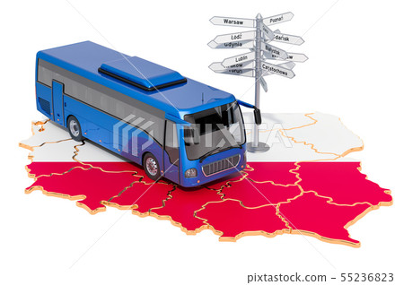 Poland Bus Tours concept. 3D rendering Poland Bus Tours concept. 3D rendering 55236823