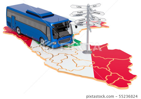 Peru Bus Tours concept. 3D rendering Peru Bus Tours concept. 3D rendering 55236824