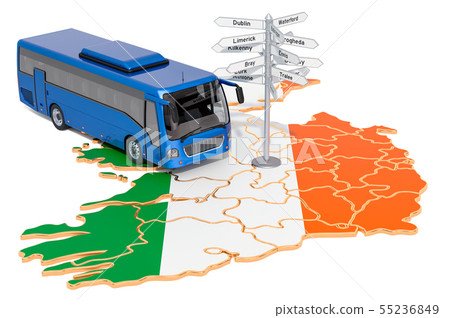 Ireland Bus Tours concept. 3D rendering Ireland Bus Tours concept. 3D rendering 55236849