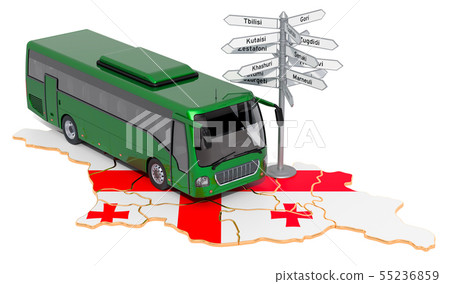 Georgia Bus Tours concept. 3D rendering Georgia Bus Tours concept. 3D rendering 55236859