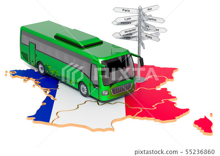 France Bus Tours concept. 3D rendering France Bus Tours concept. 3D rendering 55236860