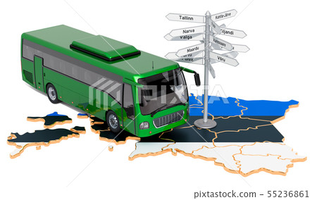 Estonia Bus Tours concept. 3D rendering Estonia Bus Tours concept. 3D rendering 55236861