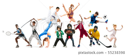 Creative collage of drawned silhouettes of sportsmen 55238398