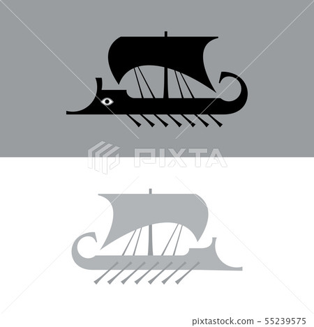 Ancient sailboat, Greek warship, Trireme vessel. Ancient sailboat, Greek warship, Trireme vessel. 55239575