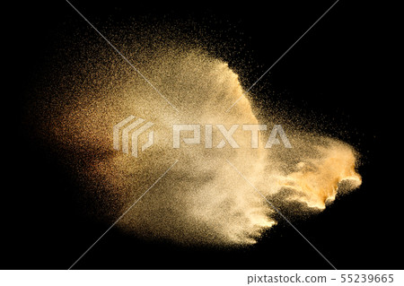 Sand explosion isolated on black background. 55239665