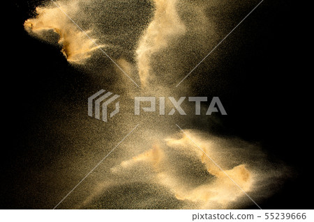 Sand explosion isolated on black background. 55239666