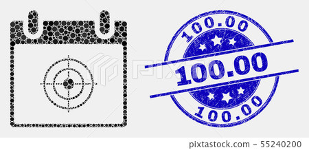 Vector Pixelated Target Calendar Page Icon and Grunge 100.00 Watermark 55240200