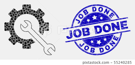 Vector Pixelated Service Tools Icon and Grunge Job Done Stamp 55240285