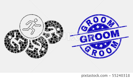 Vector Dot Running Persons Icon and Grunge Groom Stamp Seal Vector Dot Running Persons Icon and Grunge Groom Stamp Seal 55240318