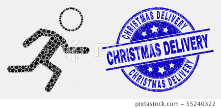 Vector Pixel Running Boy Icon and Scratched Christmas Delivery Stamp Seal Vector Pixel Running Boy Icon and Scratched Christmas Delivery Stamp Seal 55240322