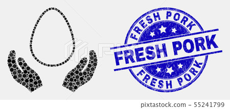 Vector Dot Egg Care Hands Icon and Scratched Fresh Pork Stamp Seal Vector Dot Egg Care Hands Icon and Scratched Fresh Pork Stamp Seal 55241799