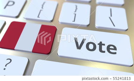 VOTE text and flag of Peru on the buttons on the computer keyboard. Election related conceptual 3D VOTE text and flag of Peru on the buttons on the computer keyboard. Election related conceptual 3D 55241813