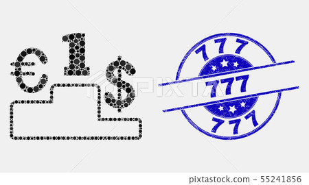 Vector Pixel Currency Pedestal Icon and Grunge 777 Seal 55241856