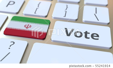 VOTE text and flag of Iran on the buttons on the computer keyboard. Election related conceptual 3D VOTE text and flag of Iran on the buttons on the computer keyboard. Election related conceptual 3D 55241914