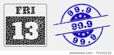 Vector Dotted 13Th Friday Calendar Page Icon and Scratched 99.9 Stamp Seal 55242210