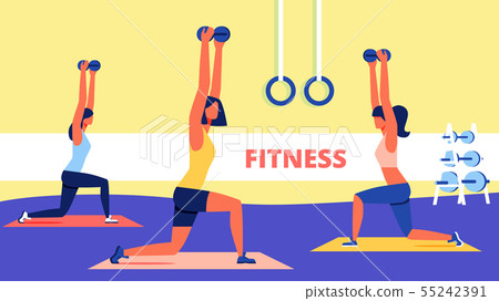 Group Women with Dumbbells in Hands Doing Fitness. Group Women with Dumbbells in Hands Doing Fitness. 55242391