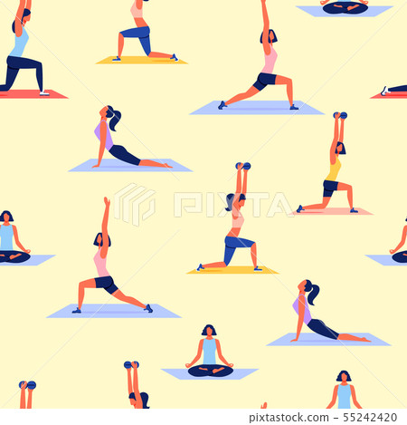 Various Poses Women Practicing Yoga. Sport Vector. 55242420