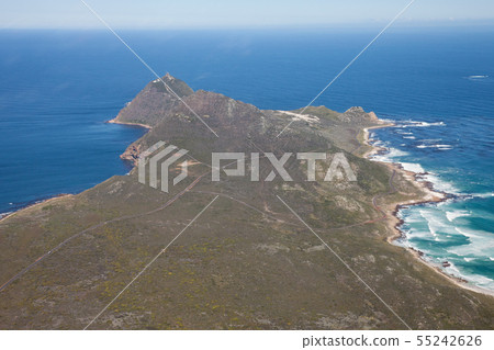 Aerial view of Cape point with lighthouse and Cape of Good Hope from a helicopter. Panorama of South Aerial view of Cape point with lighthouse and Cape of Good Hope from a helicopter. Panorama of South 55242626