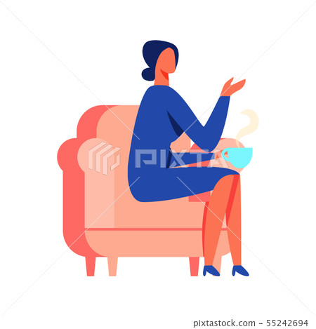 Woman in Blue Dress Sitting on White Background. - Stock Illustration ...