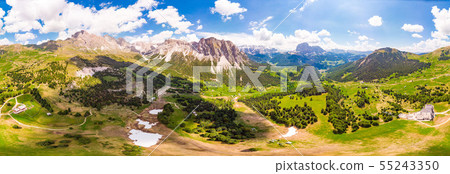 Aerial top view from drone to Col Raiser plateau Aerial top view from drone to Col Raiser plateau 55243350