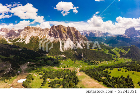 Aerial top view from drone to Col Raiser plateau Aerial top view from drone to Col Raiser plateau 55243351