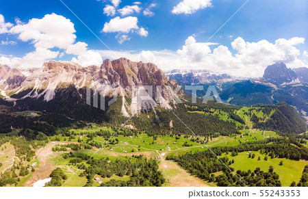 Aerial top view from drone to Col Raiser plateau Aerial top view from drone to Col Raiser plateau 55243353