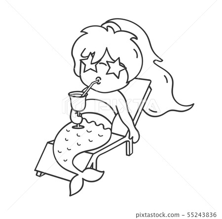 Mermaid in sunglasses sipping a cocktail. 55243836