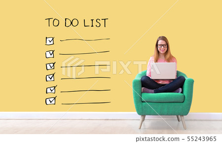 To do list with woman using a laptop To do list with woman using a laptop 55243965