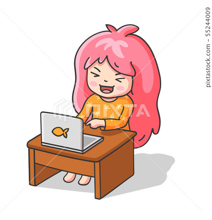 Laughing girl staring at a laptop. Laughing girl staring at a laptop. 55244009