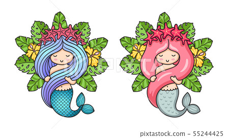 Princess mermaid in a wreath of starfish. 55244425
