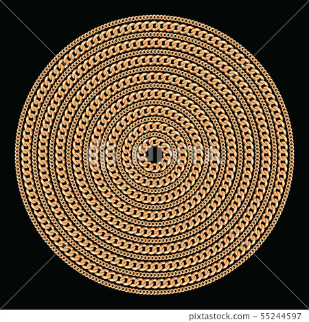 Round pattern made with golden chains. On black. Vector illustration 55244597