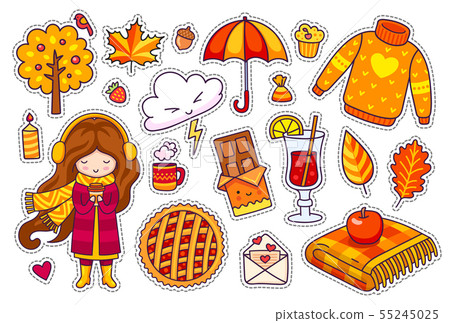 Set of cute autumn stickers. 55245025