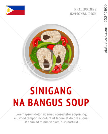 Sinigang na bangus soup. National filipino dish. 55245600