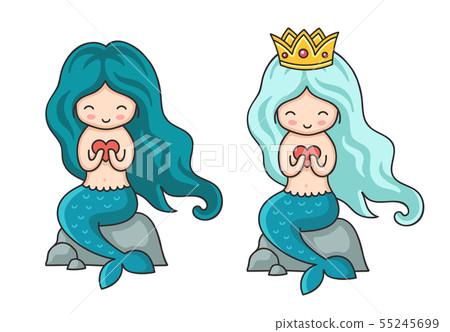 Cute little mermaid with turquoise hair. Cute little mermaid with turquoise hair. 55245699