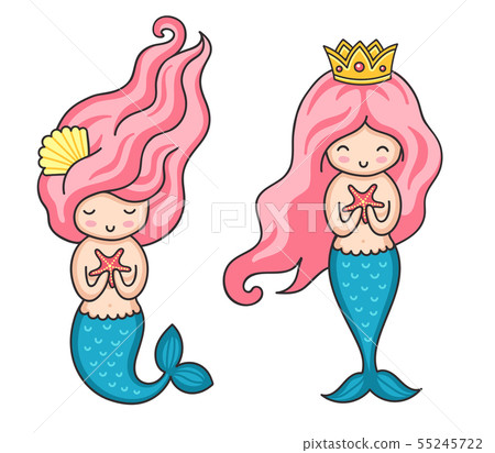 Cute little mermaids with pink hair. Cute little mermaids with pink hair. 55245722