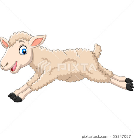 Cartoon happy lamb jumping on white background 55247097