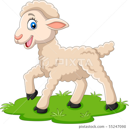 Cartoon happy lamb on the grass 55247098
