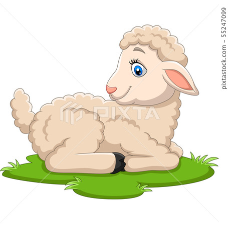 Cartoon happy lamb sitting on the grass Cartoon happy lamb sitting on the grass 55247099
