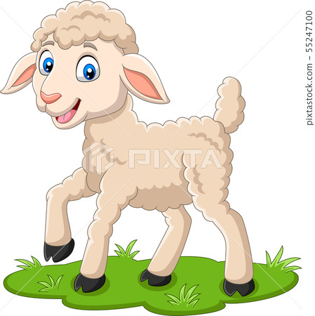 Cartoon happy lamb on the grass 55247100