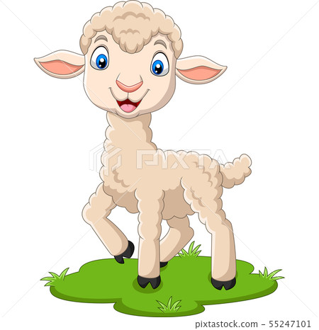 Cartoon happy lamb on the grass 55247101