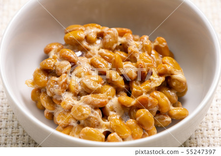 Natto. (Yarn pulling natto put in a small bowl) Natto. (Yarn pulling natto put in a small bowl) 55247397