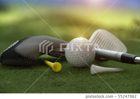 Golf ball and golf club in beautiful golf course a 55247862