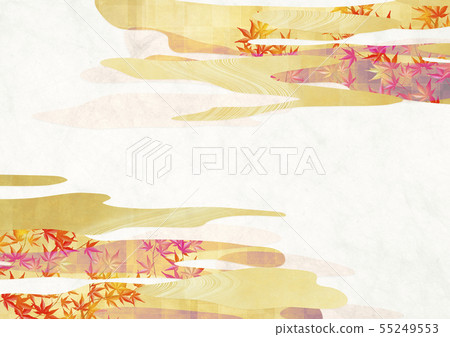 Japanese style-background material-Japanese paper texture-colored leaves-clouds-gold leaf Japanese style-background material-Japanese paper texture-colored leaves-clouds-gold leaf 55249553