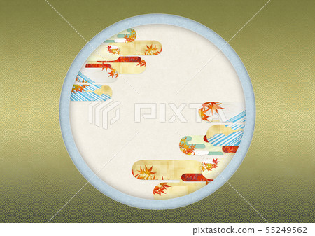 Round window-yen-Japanese style-Japanese pattern-background material-colored leaves-gold-clouds Round window-yen-Japanese style-Japanese pattern-background material-colored leaves-gold-clouds 55249562