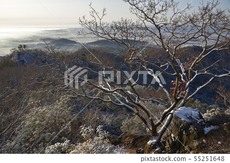 在清晨多霧的降雪之後,有大量的小山和南部的山峰堆積著積雪和關東平原 在清晨多霧的降雪之後,有大量的小山和南部的山峰堆積著積雪和關東平原 55251648