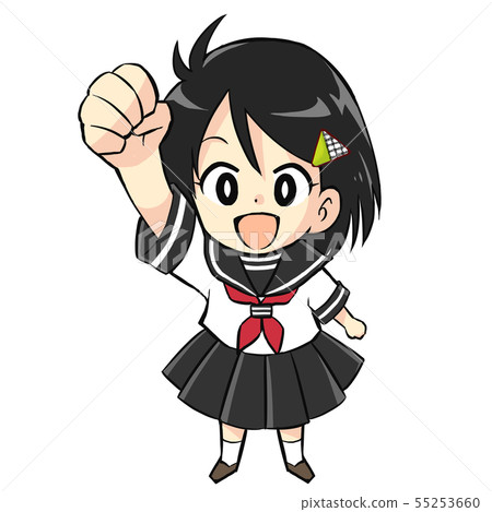 Illustration of girl junior high school student guts pose 55253660