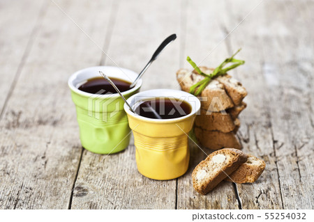 Two cups of coffee and fresh Italian cookies 55254032