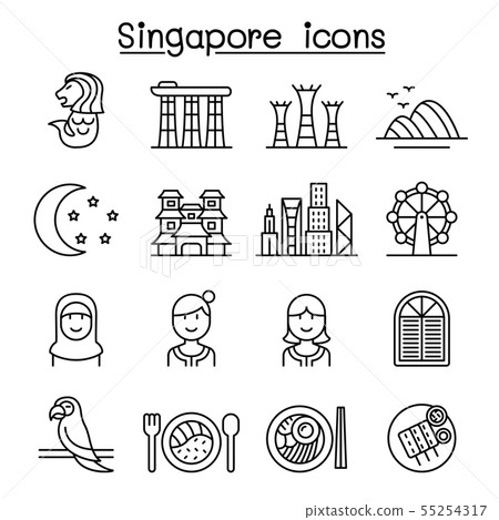 Singapore icon set in thin line style 55254317
